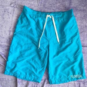 American Crown FLORIDA men long swim shorts swim trunks blue pockets lined thin